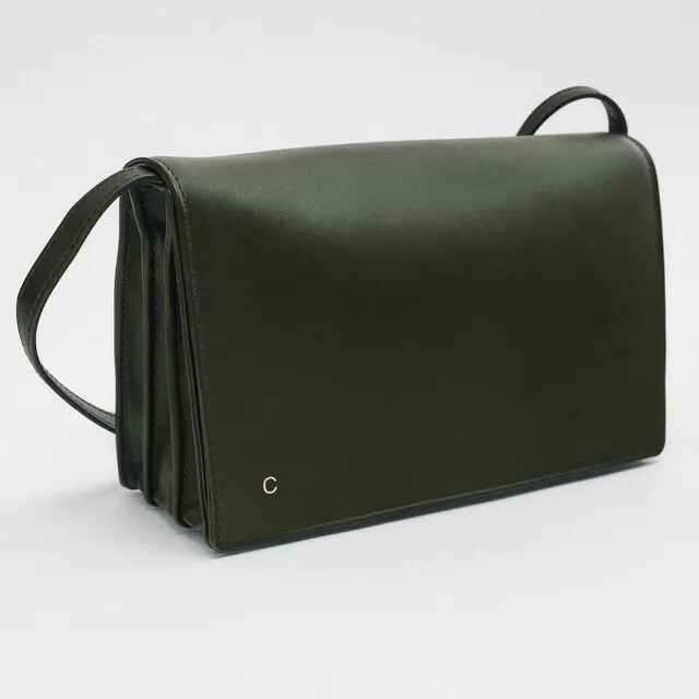 Zara Minimalist Leather Crossbody Bag - Nwt - Dark Green